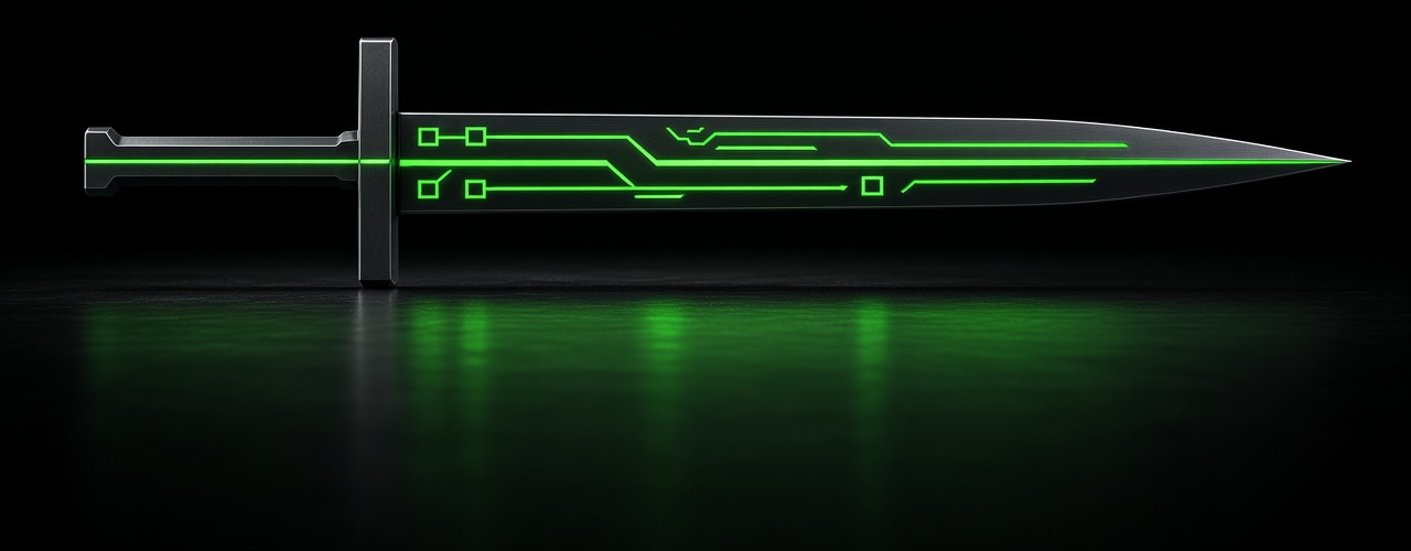 A steel blade with circuit traces cut into the metal.